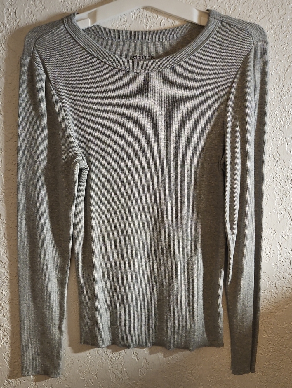 wild fable Gray Ribbed Long-Sleeve Crewneck Top